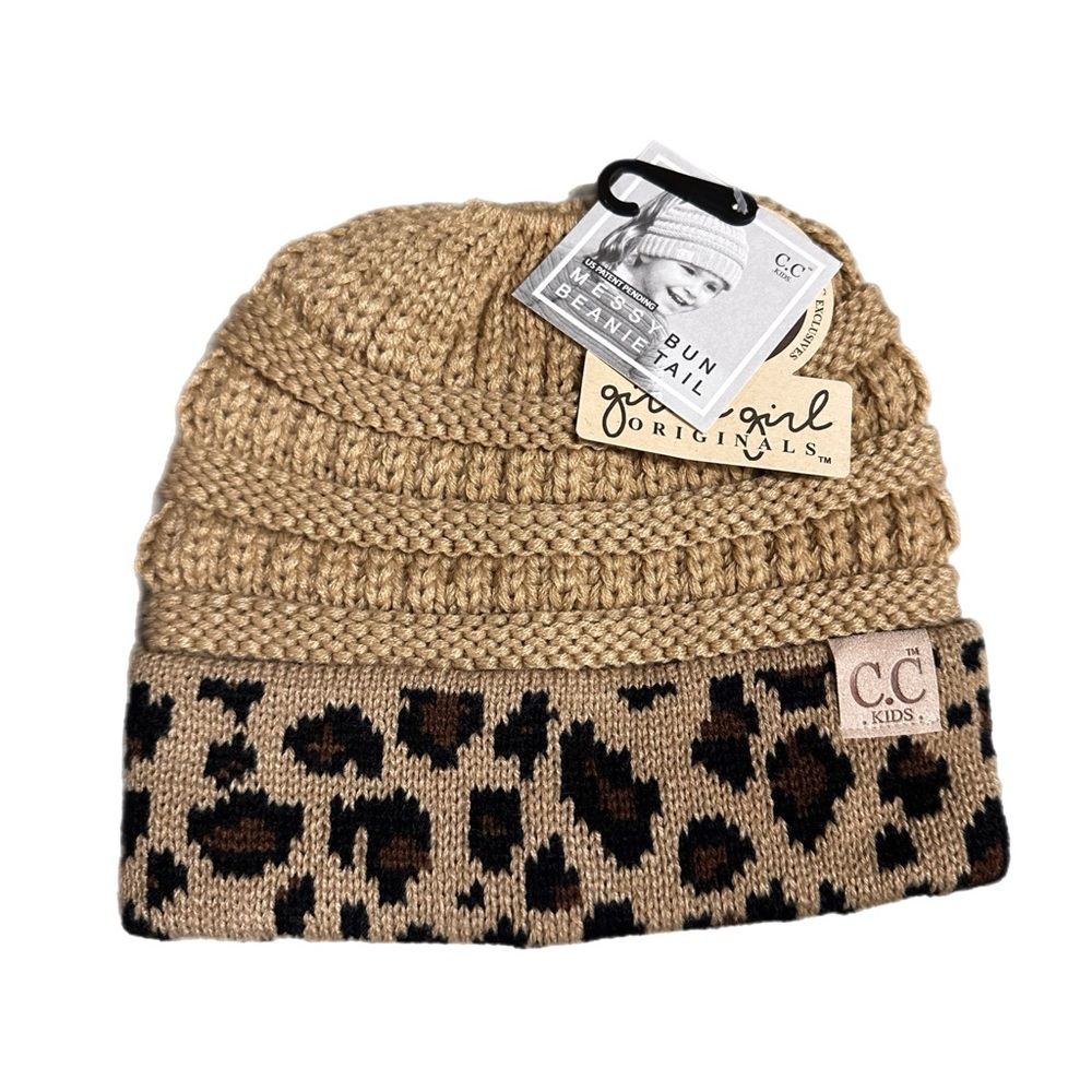 C.C Kids Girly Girl Messy Bun Beanie in Taupe